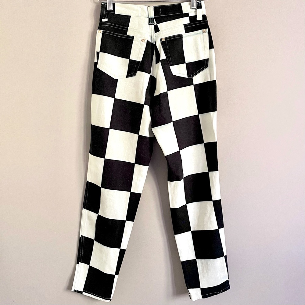 Vintage 90s Versace B&W Checkerboard Orchids Pants - 28 - Picture 4 of 9